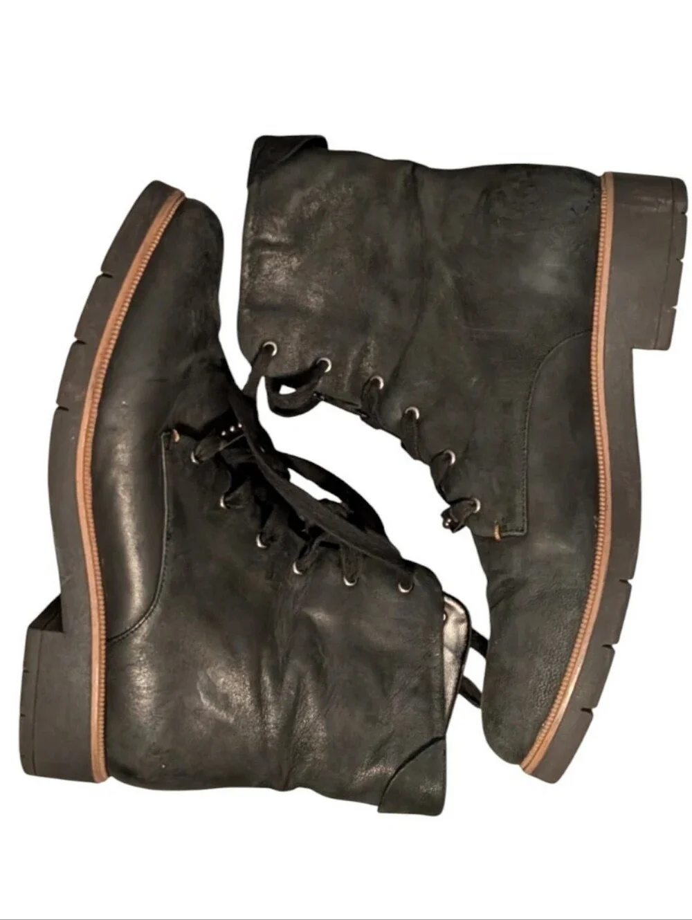 Dr. Scholl's Guild Black Leather Combat Boots Lug Sole Lace Up Bootie Women's 10